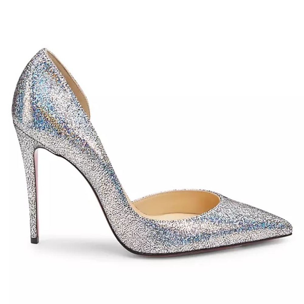 Christian Louboutin Iriza 100 Nappa Mica Silver Glitter Pumps Heels Size 38.5